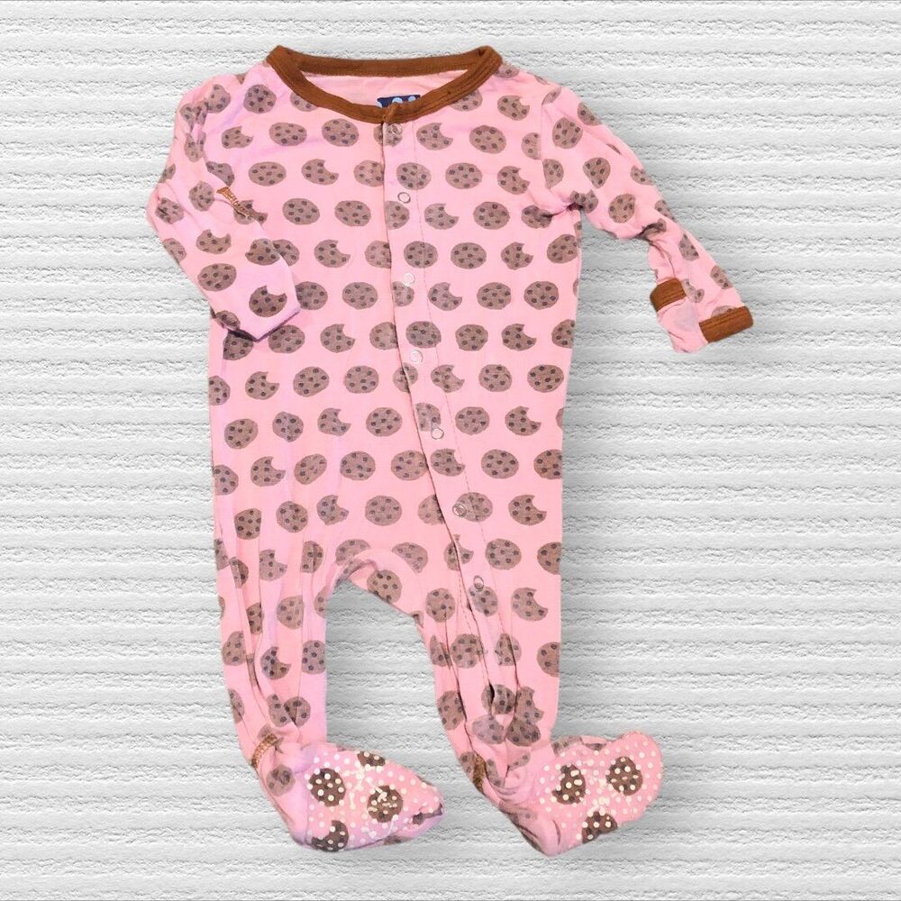 Kickee Pants 0-3m Pink Cookies Zipper Sleeper Footie Bamboo Viscose